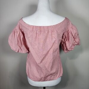 Zara Trafaluc Off Shoulder Top Womens Small Pink Stripe‎ Puff Sleeves Cotton